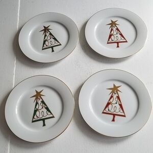 Set of 4 Pier 1 Porcelain Christmas Tree Salad Plates